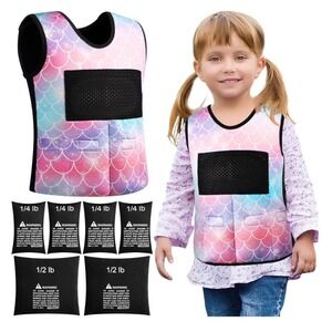Janmercy Kids Sensory Weighted Compression Vest Mermaid Scale Small Adjustable